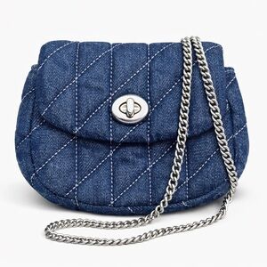 COACH Turnlock Quilted Denim Mini Card Case Crossbody NWOT